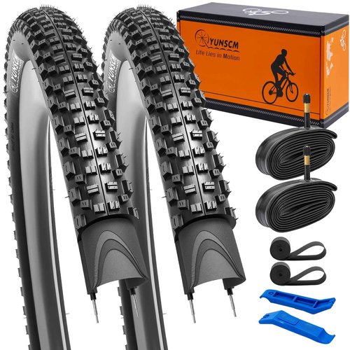 YUNSCM 29" Lightweight Mountain Bike Tires 29X2.25 (ETRTO 57-622) and 29" Bike Tubes-120TPI Nylon, Puncture-Resistant, Compatible with 29x2.20/2.25/2.30 Bike Bicycle Tires and Tubes-2 PCS (Y-583)