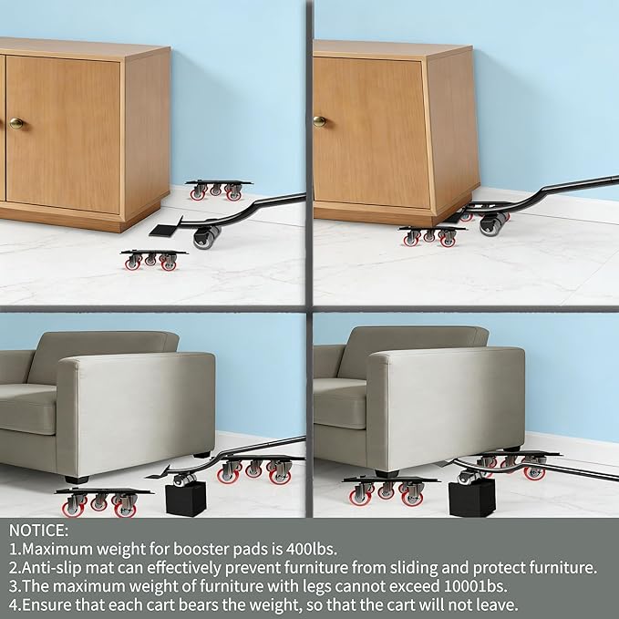Furniture-Movers-with-Wheels-Dollies,Furniture-Dolly 360°Rotatable and Lockable,Furniture Sliders with 5 Wheels Rubber Silent Furniture Lifter Tool Set,3300 lbs Load Capacity,6.3×6.3IN Red