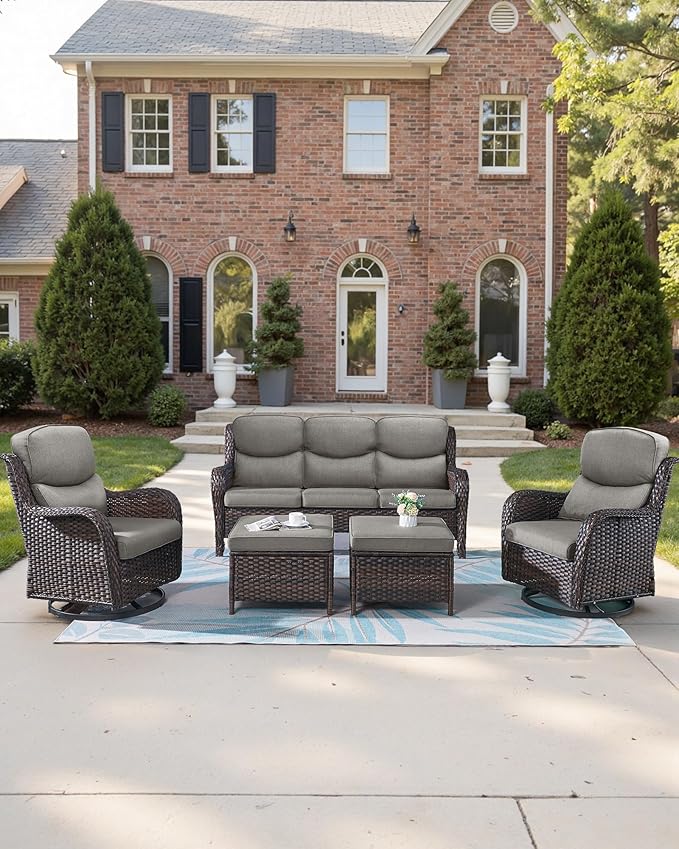 ACTREST Pop 22x25/22x24 Outdoor Replacement Cushions - 1 Set High Back Deep Seat Patio Furniture Cushion for Wicker Dining Swivel Rocking Chairs Rattan Loveseat Couch Sectional Sofa - Grey/Smile