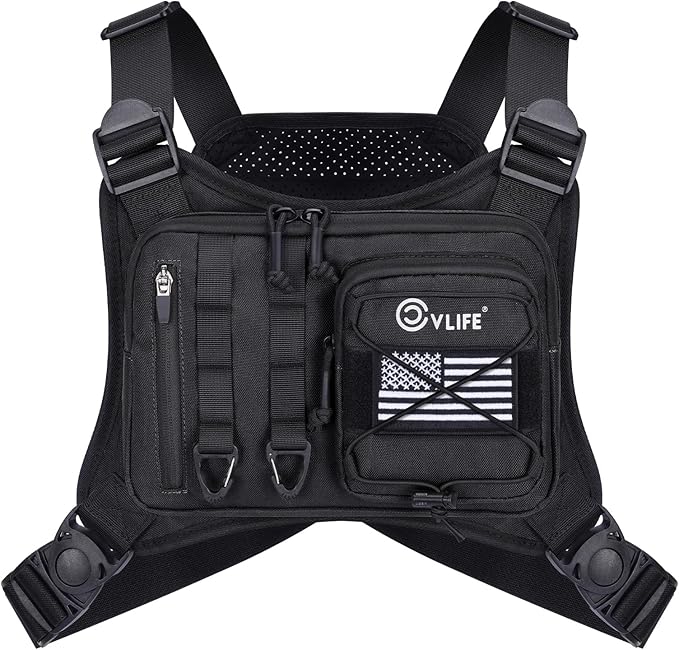 CVLIFE Outdoor Chest Bag for Men, Tactical Chest Pack, Adjustable Running Vest Bag, Lightweight Anti-theft EDC Rig for Hiking