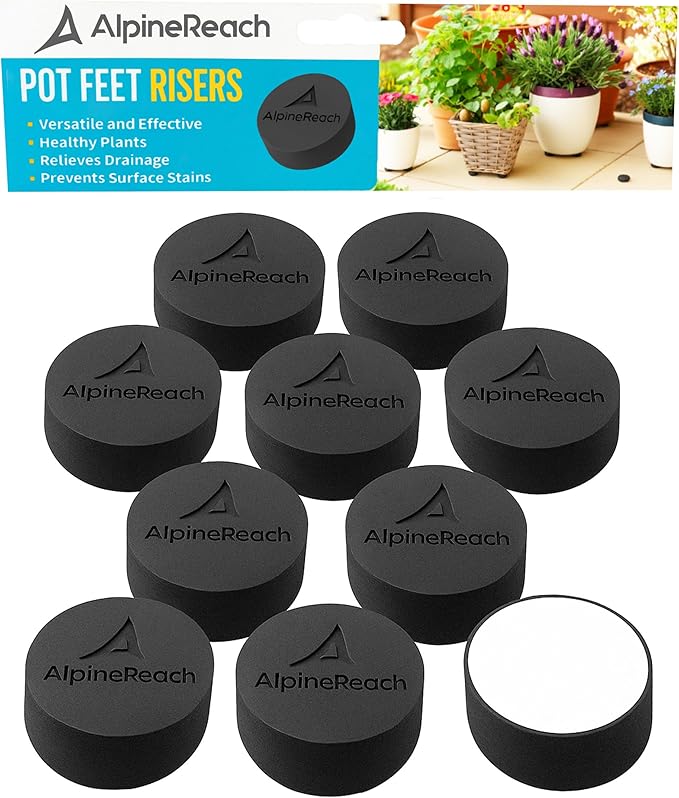 AlpineReach Extra Heavy Duty Pot Feet Risers 20 Pack & Adhesive Pads - Protect Healthy Plants - Strong Invisible Round Supports Small Large Flower Planters Stability - Outdoor Lifter Toes Elevator