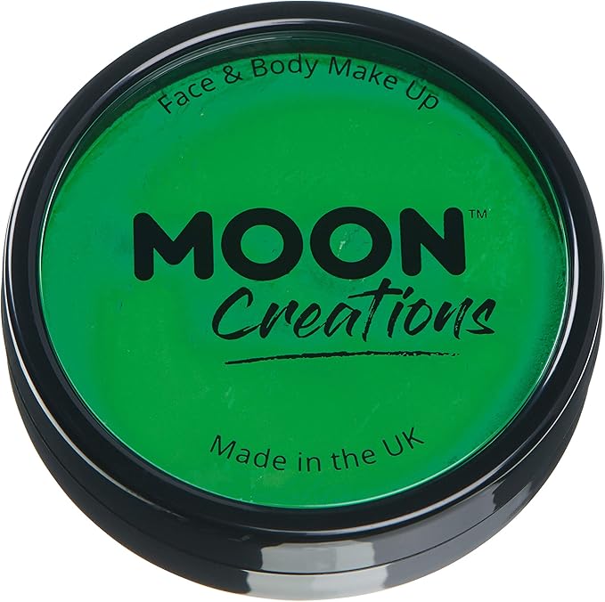 Moon Creations Pro Face & Body Paint Cake Pots Bright Green - Professional Water Based Face Paint Makeup for Adults, Kids - 1.26oz