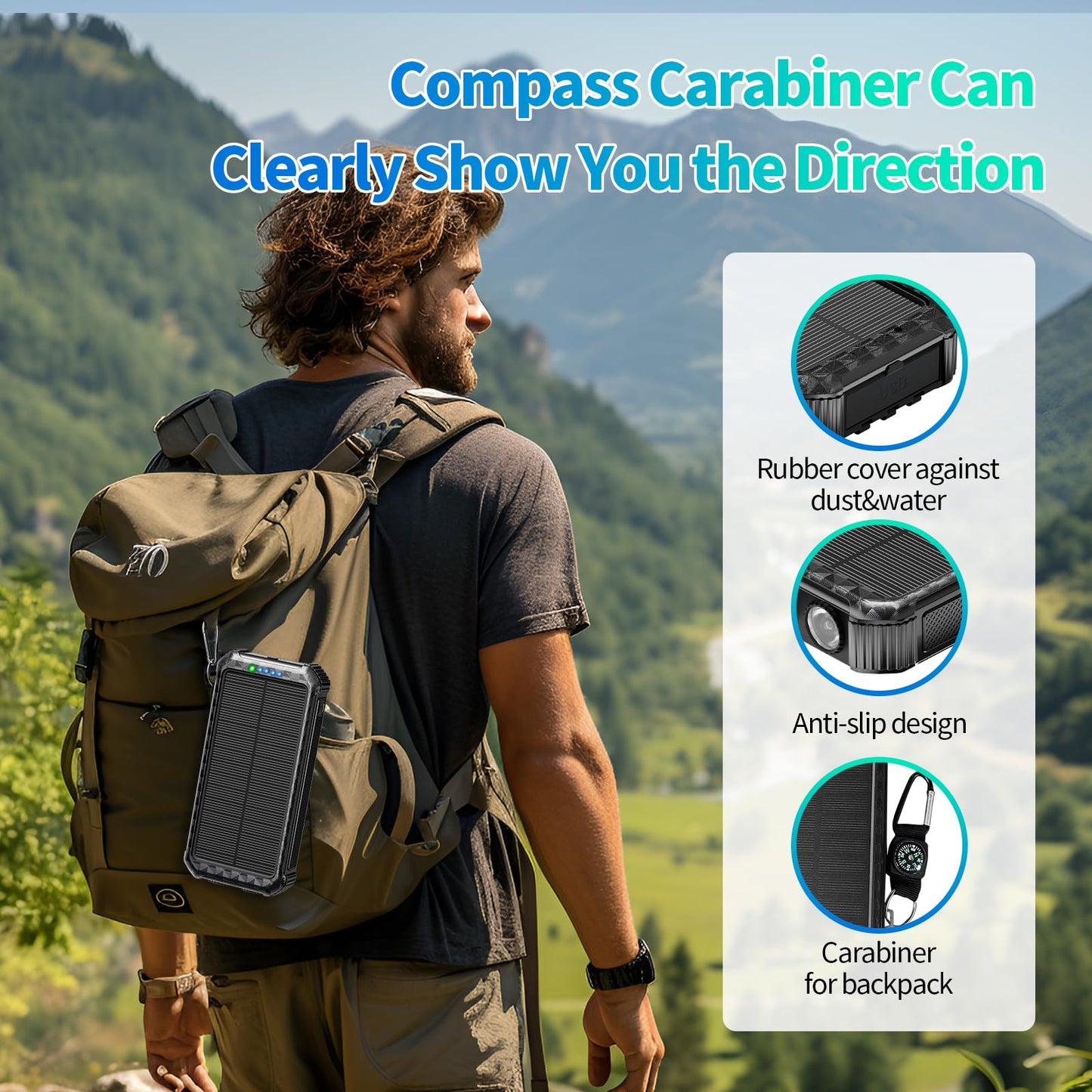 Solar Portable Charger Power Bank:46800Mah Phone Powered Battery Pack Built-In 3 Cables 15W Fast Charging 4 Output For All Mobil
