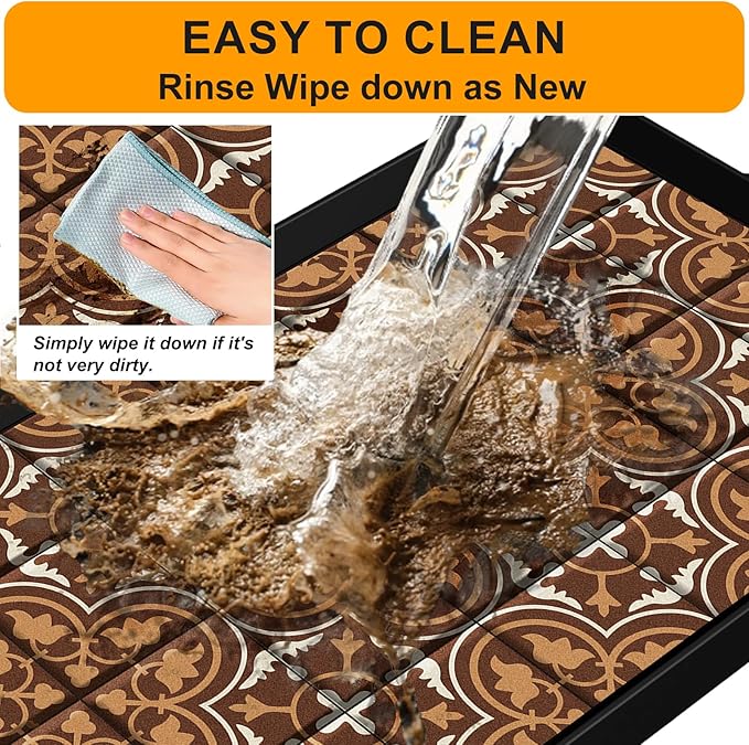 BEHERO Boot Tray Shoe Mat Decorative Patterned, Rubber Boot Matt Tray Indoor and Outdoor Use, 16" x47.5" Shoe Cleaning Mat Non-Slip, Shoe Storage Waterproof with Artistic Prints for Entryway (Brown)