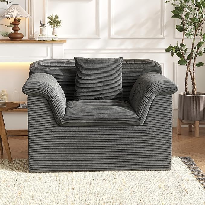 SUNG7 51" Cloud Sectional Couch, Modern Modular Sofa with Deep Seat, Comfy Compressed Single Sofa, Upholstered Corduroy Couches for Living Room, No Assembly Required, Dark Gray