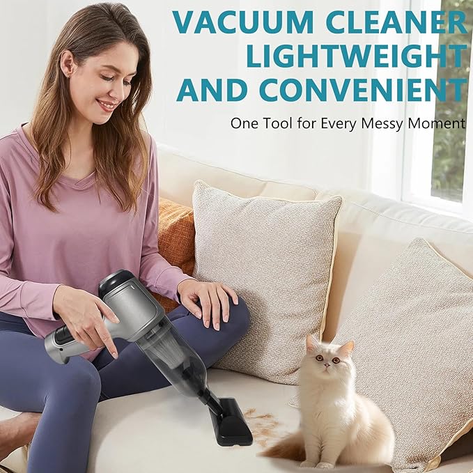 Cordless Handheld Vacuum Cleaner - 15,000PA Powerful Suction, Brushless Motor Car Vacuum for Pets Hair, Portable Cleaner for Cars/Home/Office