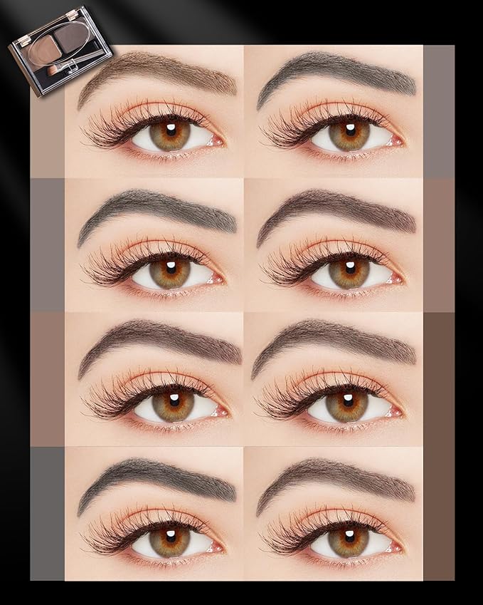 Eyebrow Powder Makeup Kit - Medium Brown+Grey, 2 Color Eye Brow Powder Palette Waterproof Long-Lasting Brow Filler, Lightweight, Easy Blend, Natural Full Look with Brush, maquillaje para cejas-02
