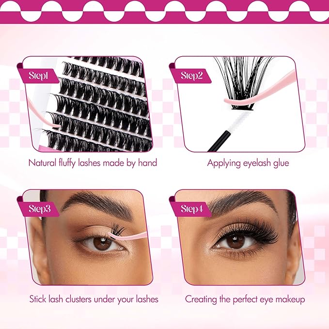 Lash Clusters 60D+80D Fluffy Eyelash Clusters D Curl 8-16mm Individual Lashes Cluster Eyelash Extensions Wispy 280pcs Thick Lash Extension Clusters (60+80D-0.07-D, 8-16mm)