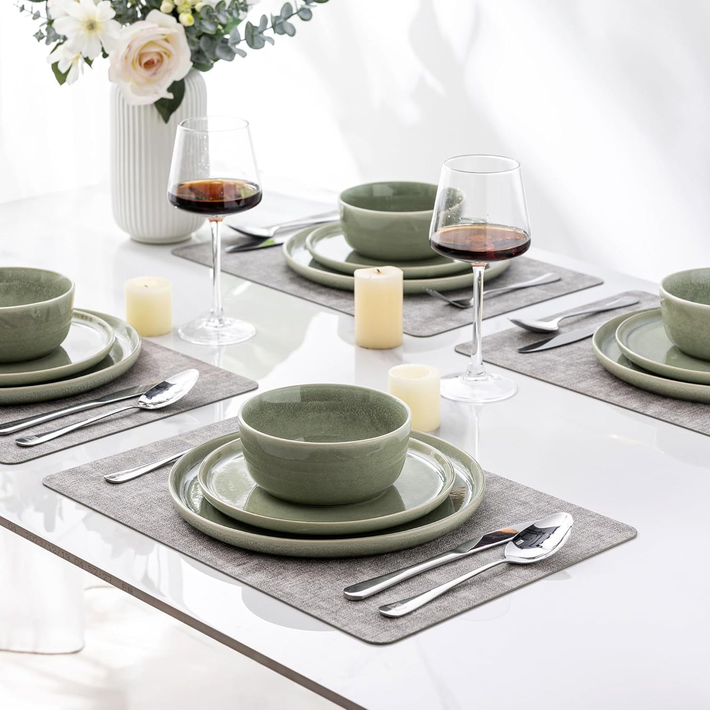 AmorArc Stoneware Dinnerware Sets,Round Reactive Glaze Ceramic Plates and Bowls Sets,Highly Scrath Resistant | Dishwasher & Microwave Safe,Service for 8 Dishes Set (24pc)