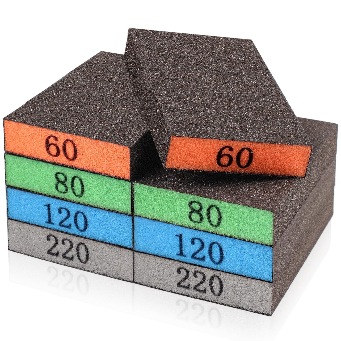 YNZDRWA 8 Pack Sanding Sponge, Washable and Reusable Sanding Blocks for Drywall Wood Metal Furniture, 60/80/120/220 Grit Sandpaper Block Assortment