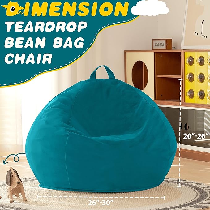 HABUTWAY 2FT Bean Bag Chair, 2' Beanbags Small Bean Bag Chairs with Filling, Teardrop Bean Bag Chair Luxurious Velvet Ultra Soft Fur with Removable Cover (Dark Green)
