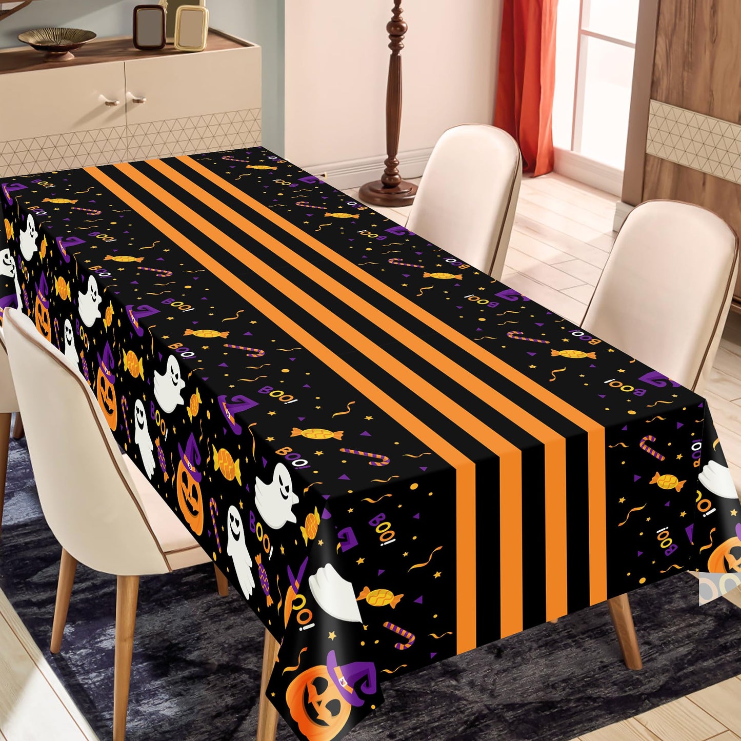 Kelool 2 Pack Halloween Tablecloth 54 x 108 Inch,Plastic Table Cloth Rectangle Disposable,Ghost Black Tablecloths Halloween Decorations,Pumpkin Witch Hat Table Cover for Indoor Outdoor Party Decor