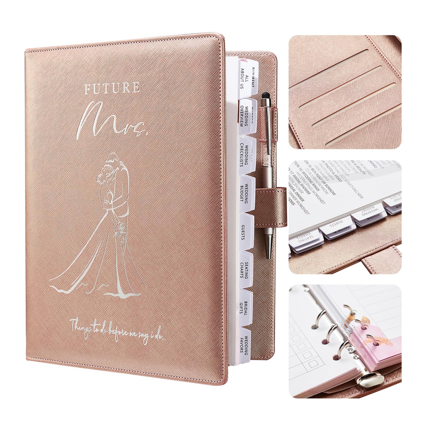 AW BRIDAL Best Engagement Gifts for Fiance Her Wedding Gifts For Bride To Be∣ Future Mrs Leather Wedding Planning Book And Organizer Engagement Journal Notebook Budget Binder, 140 Pages, Rose Gold