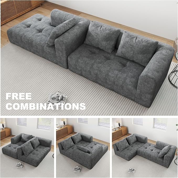 105" Modular Sectional Couches for Living Room, Cloud Sectional Couch with Deep Seat, Convertible L-Shape Couch, Upholstered Couches for Living Room Bedroom, No Assembly Required, Grey (Slub Fabric)