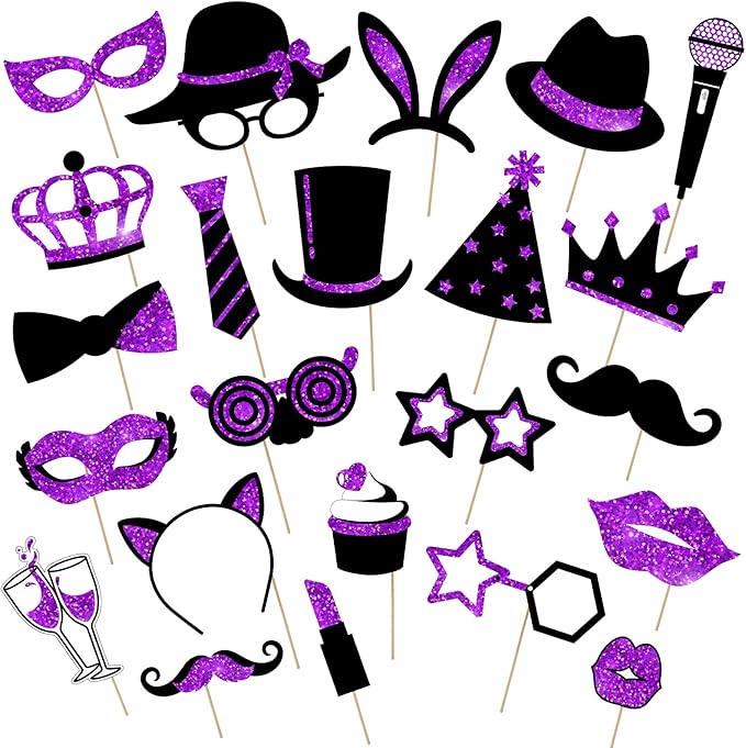 Zonon 24 Pcs Funny Photo Booth Props:Valentine's Day, Mardi Gras, Easter, Family Reunion, Class Reunion, Birthday, Wedding...