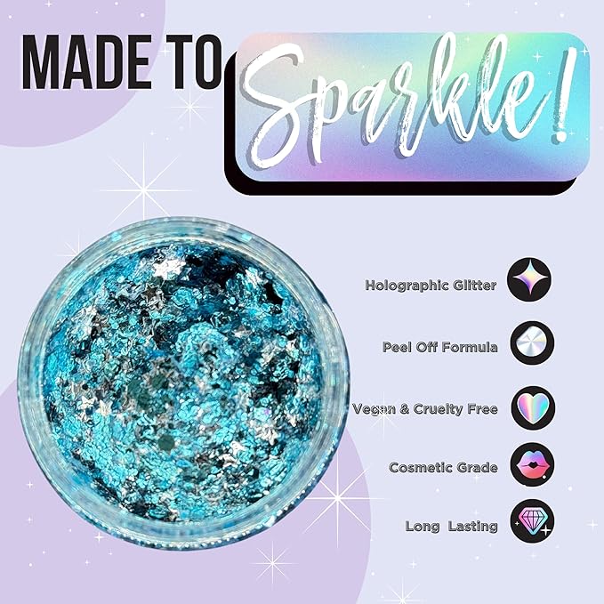 Stunt Trainer Cheer Glitter Face Body Makeup Peel Off Gel Chunky Holographic 15 Colors 1.6oz Vegan Cruelty Free Nontoxic Cheerleader Cheerleading Makeup