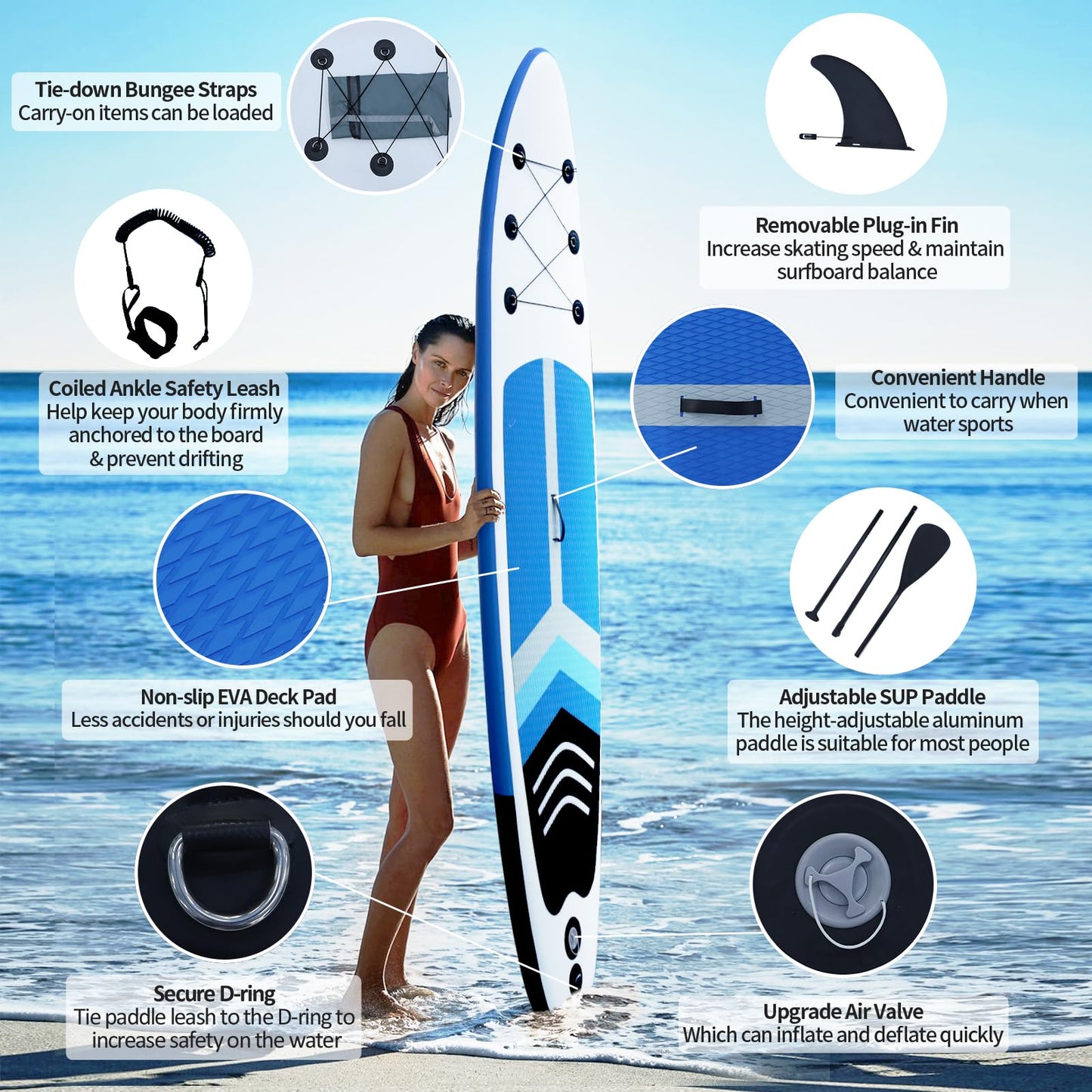 GZKYYLEGS Inflatable Stand Up Paddle Board SUP Accessories & Carry Bag, Wide Stance, Surf Control, Non-Slip Deck, Leash, Paddle and Pump, Standing Boat for Youth & Adult