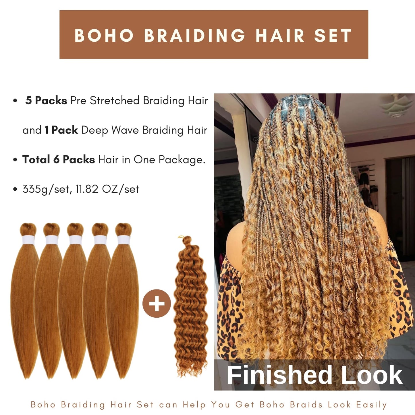 Short Honey Blonde Braiding Hair Pre Stretched Knotless Braiding Hair for Boho Braids(6 Packs 16Inch)