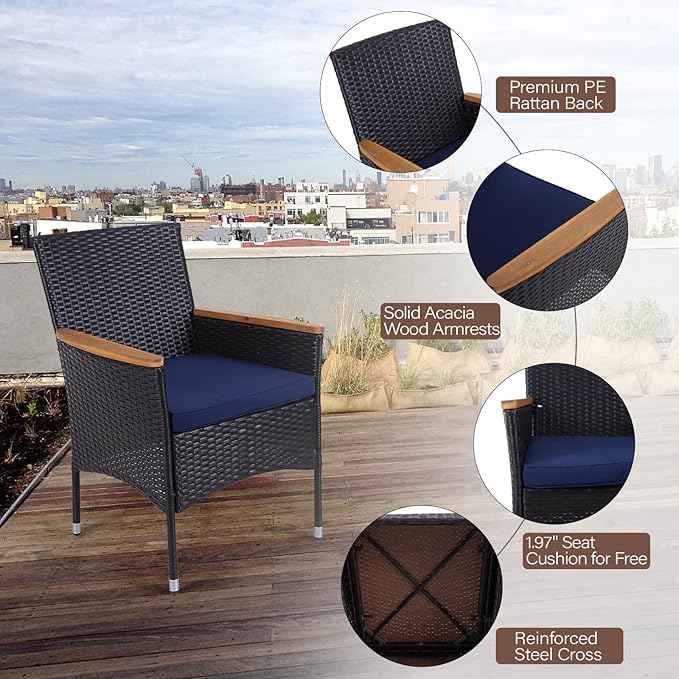 Sophia & William Rattan Patio Chairs Set of 8, 8 Pcs Wicker Outdoor Dining Chairs with Seat Cushions & Wood Armrest