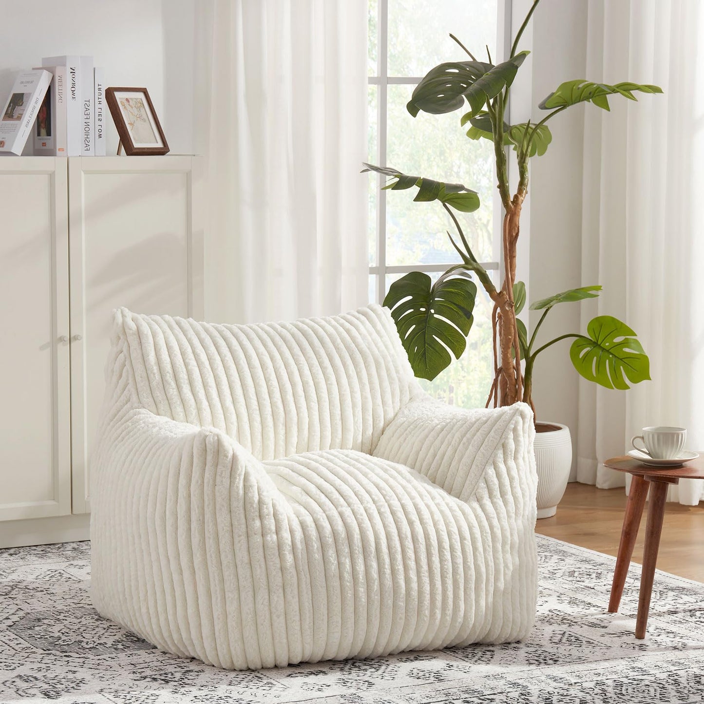 Giant Bean Bag Chairs for Adults with Filling Plush Fluffy Bean Bag Chairs for Teens with Armrests Comfy BeanBag Lazy Couch Sofa Chair for Bedroom Living Room Reading