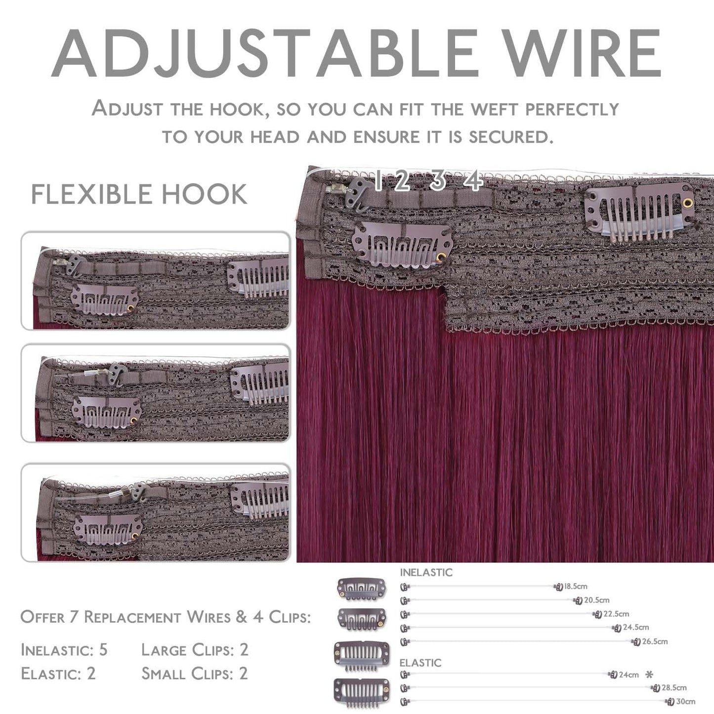 WENNALIFE Wire Hair Extensions (Increase 50% Lifespan) Real Human Hair 20 inch 140g Light Burgundy Remy Hair Invisible Transpare