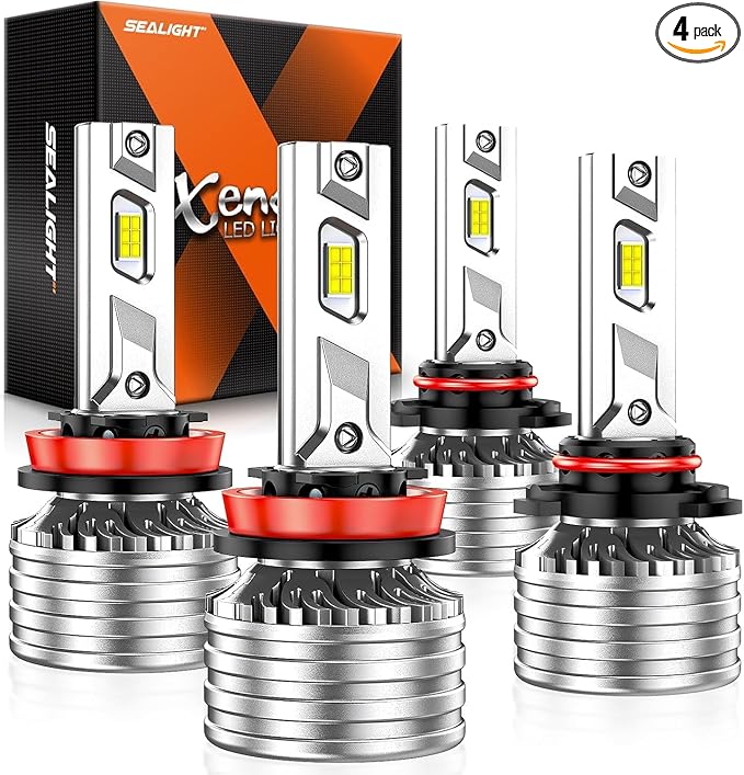 SEALIGHT H11/H9/H8 9005/HB3 Bulbs Combo or Fog, X4I 140,000LM Super Bright Headlight, H11 9005 Bulb with Cooling Fan, 6500...