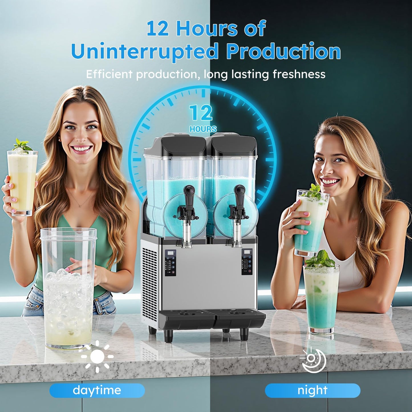 30L 110V Commercial Slushy Machine-5 Modes, Commercial Slushie Machine with LED Light, Stainless Steel Margarita Slushie Maker, 5 Presets for Margaritas, Cocktails, Frappés, Smoothies, Milkshakes