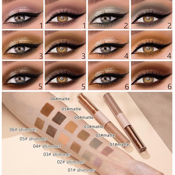 Rosy Brown Liquid Eyeshadow Matte Double Ended Glitter Metallic Eyeshadow Pencil Primer Base Quick Drying Waterproof Long Lasting Highlight Stick Shadow Pen Eye Makeup (#1)