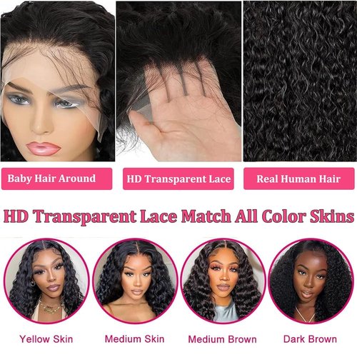 UDJLH 13x6 Deep Wave Lace Front Wigs Human Hair Pre Plucked Wet And Wavy Lace Front Wigs Human Hair 180% Density Brazilian Curly Human Hair Lace Front Wigs (18 Inch-12A)