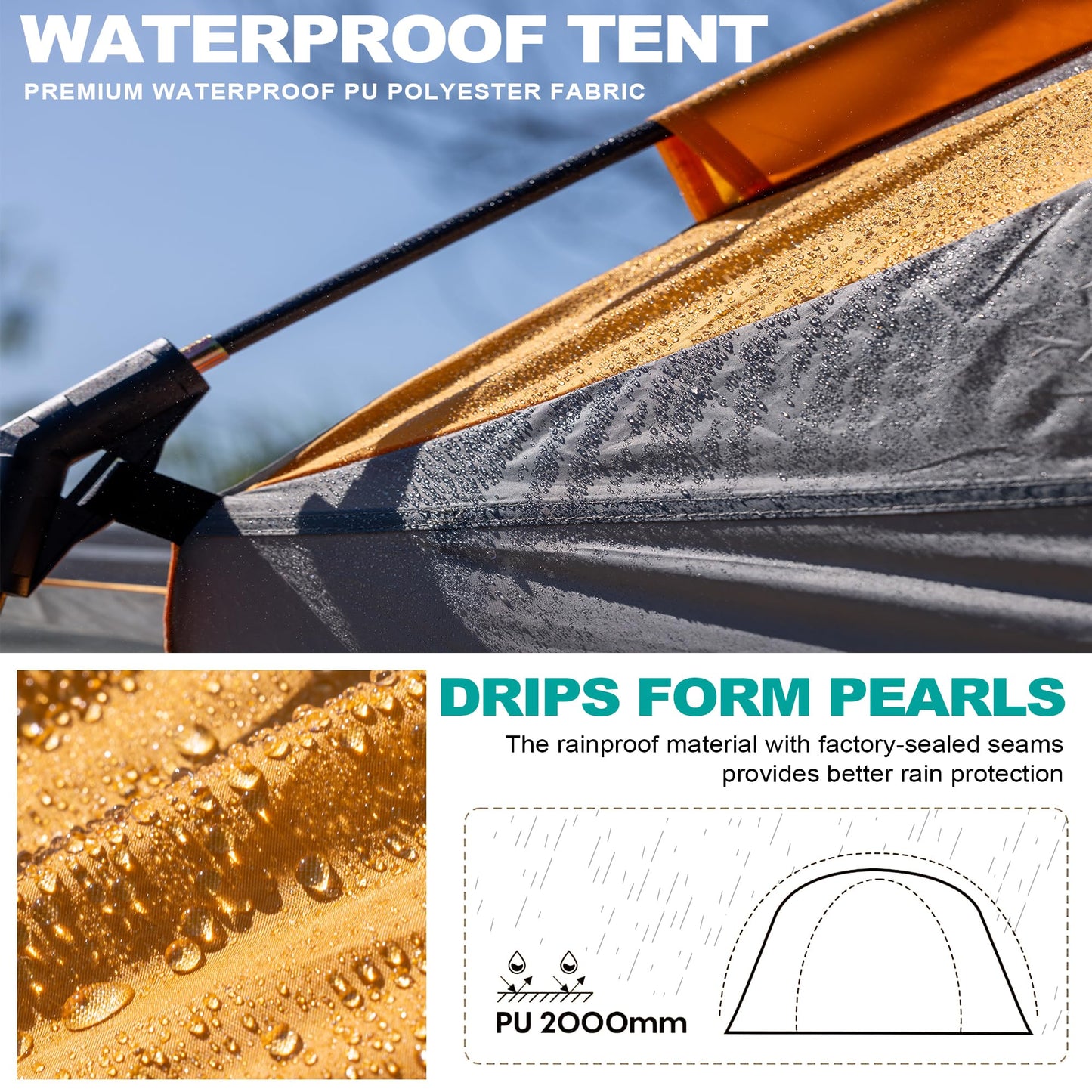 uniHimal SUV Tent for Camping,Waterproof PU2000mm, Fits 5-8 People,Spacious Double Layer Design, Includes Rainfly & Storage Bag, 8FT L x 8FT W x 7.2FT H,Orange