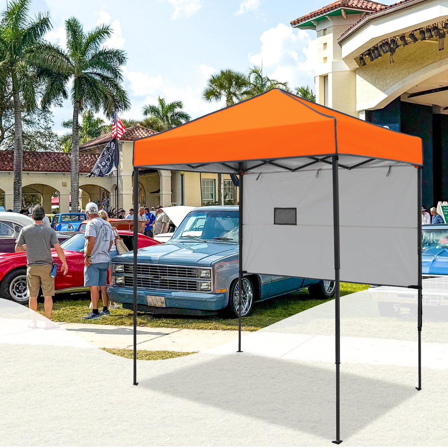 EAGLE PEAK Instant Pop Up Canopy with Adjustable Sun Wall 6x4, Straight Lightweight Compact Portable Tent with Carry Bag, Orange