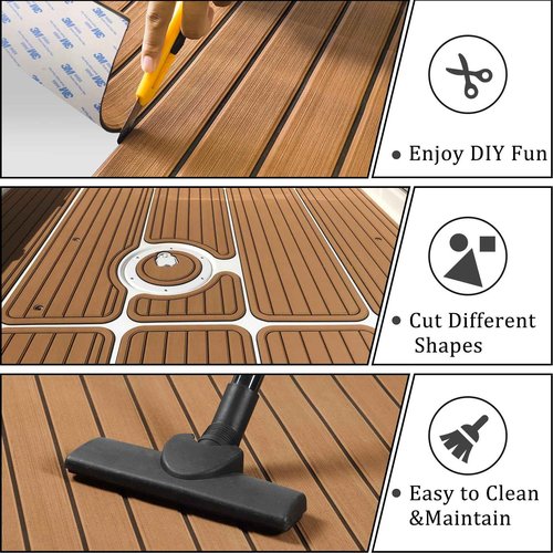 HXBYX EVA Foam Boat Flooring with 3M Self-Adhesive Backing DIY Boats Decking Marine Sheet Faux Teak Material,Non-Slip Cooler Pads for Kayak Yacht SwimPool RV 95"x44"/31"/16"/6.7"/2.4",47.5"x16"