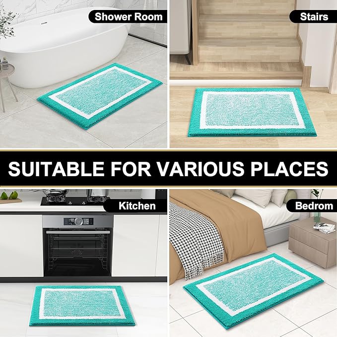 OLANLY Bathroom Rugs 24x16, Extra Soft and Absorbent Microfiber Bath Mat, Non-Slip, Machine Washable, Quick Dry Shaggy Bath Carpet, Suitable for Bathroom Floor, Tub, Shower (Small, Green)