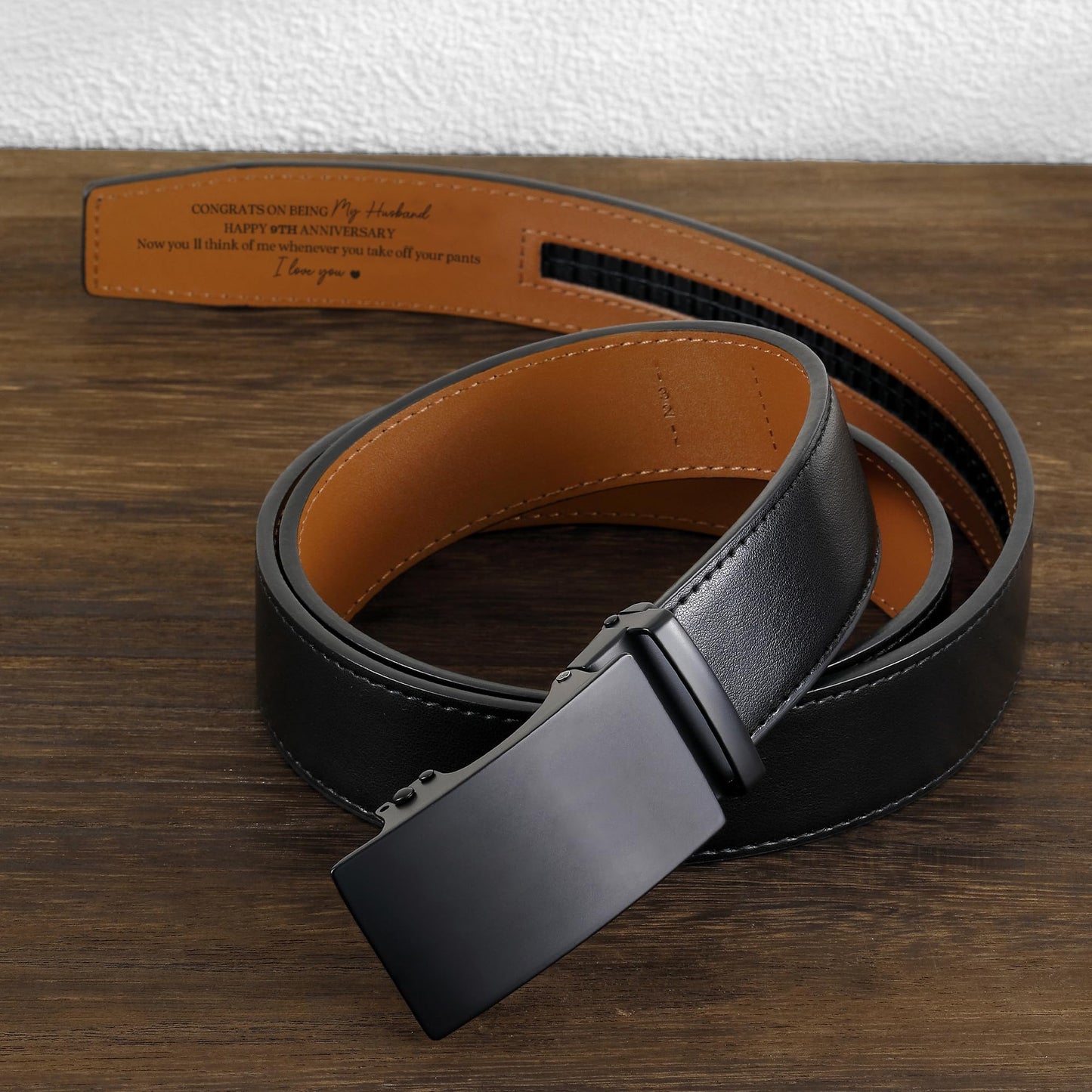 IUZOE 9rd Anniversary Leather Gift for Him, 9 Years of Marriage Engraved Leather Leather Belt, 9 Years Wedding Gifts for Husband