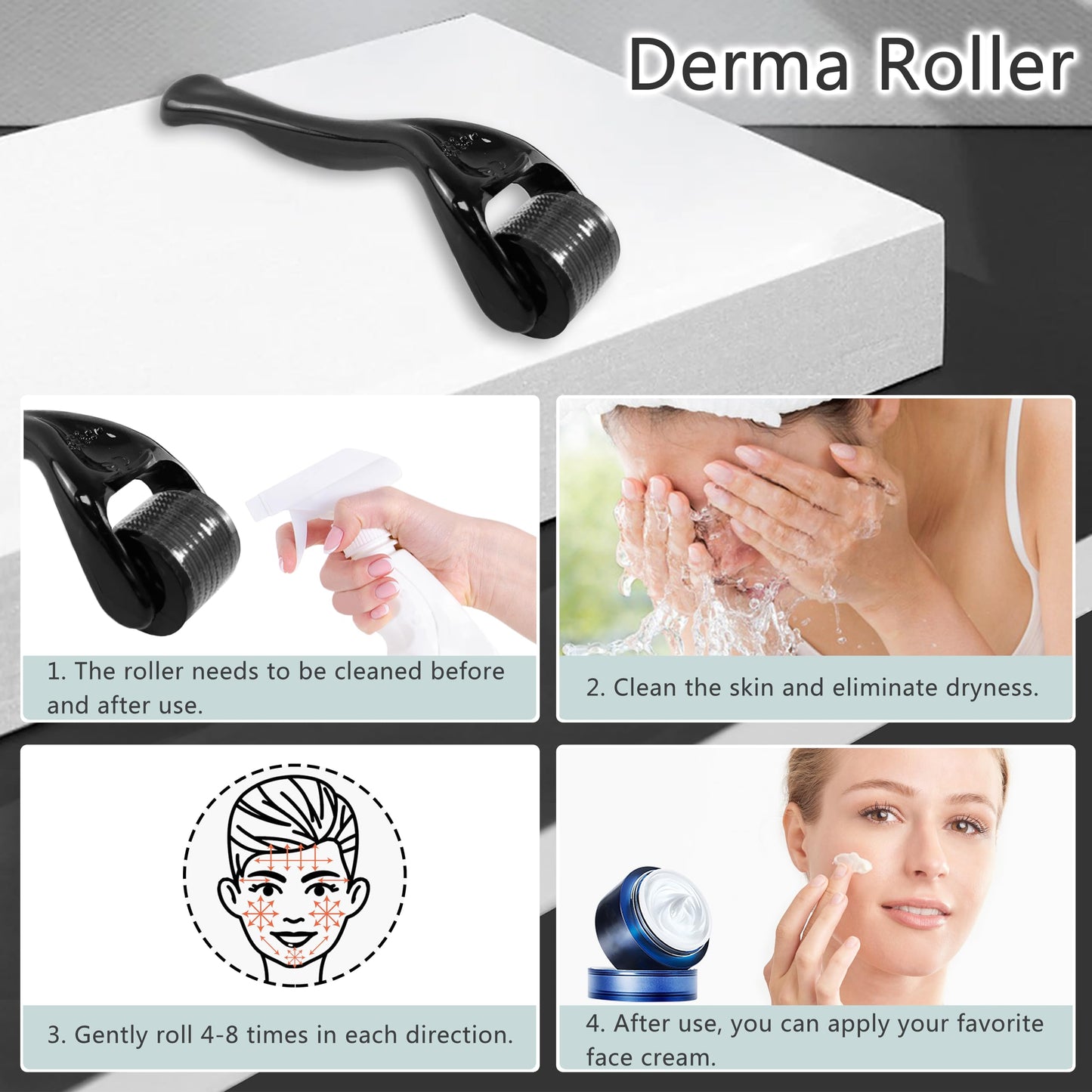 Rwotlls Derma Roller Microneedling Roller for Face - 0.25mm (2P Black)