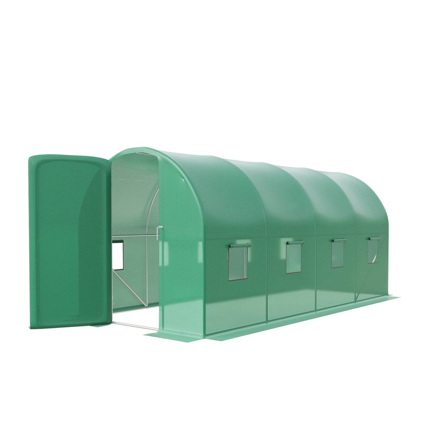IDEALHOUSE 15X7x7 Ft Large Walk-in Outdoor Greenhouse with Swing Door and 8 Mesh Windows, Reinforced Galvanized Steel Frame, Durable PE Cover, Garden Greenhouse for Backyard Planting, Green
