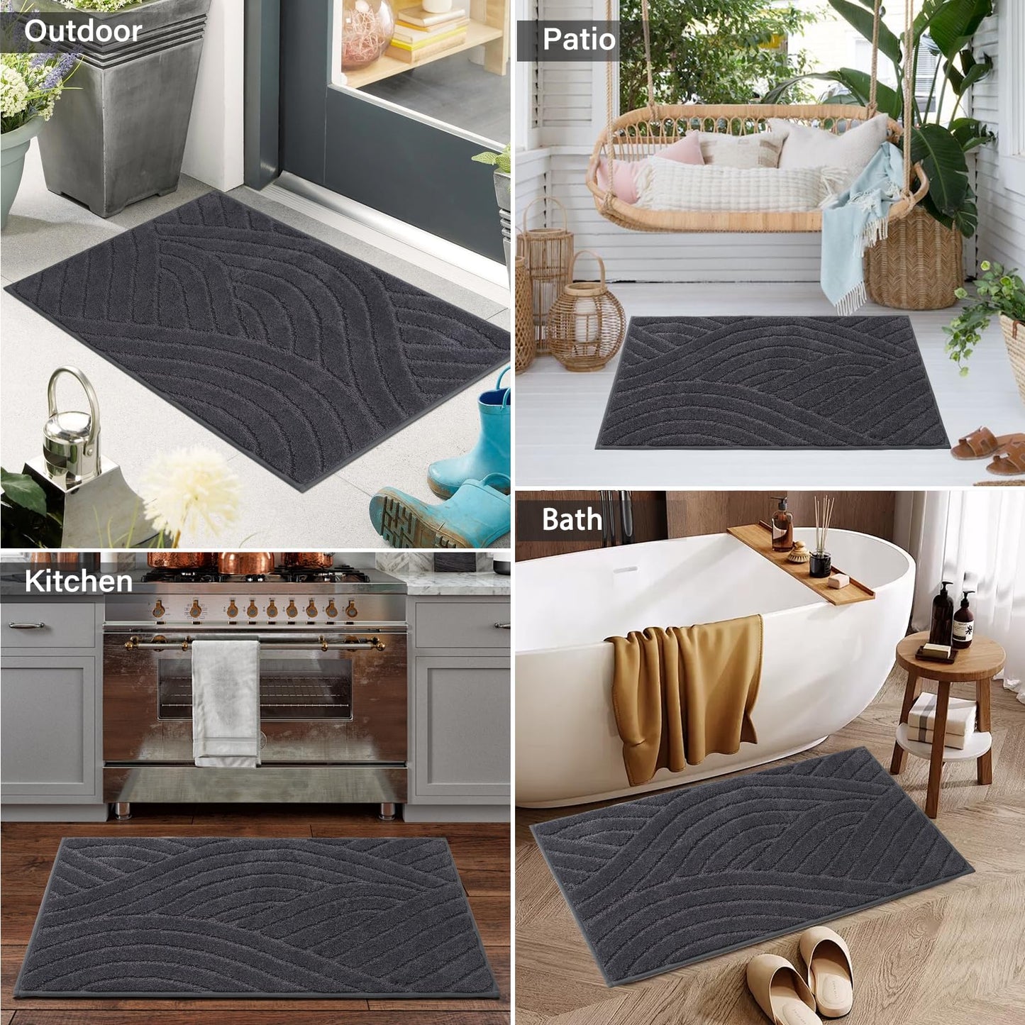 PLEASOR Front Door Mat, Absorbent Dirt Trapper Welcome Door mat Indoor, Non Slip Machine Washable Entryway Rug, Low Profile Doormat, Dog Door Mat for Muddy Paws and Shoes, 32x47, Grey
