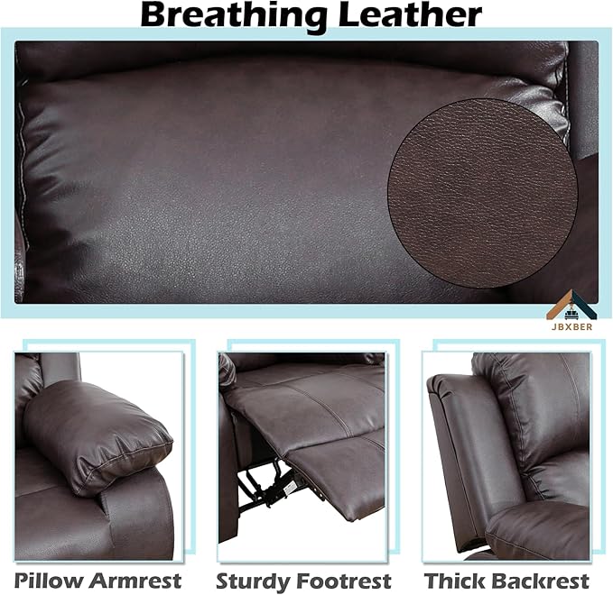 JBXBER Manual Recliner Sofa Set for Living Room, Leather Reclining Sofa Sets, Faux Leather Couch Set with Cup Holders, Drop-Down Table and Storage Console(3 Piece Set,Brown)