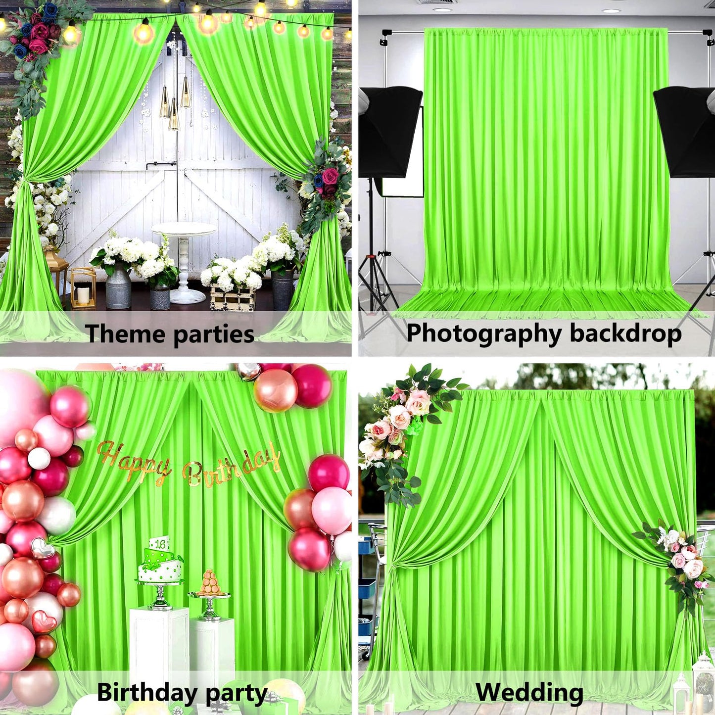 10 X 7 Feet Light Green A Backdrop Curtain For Partie, Background Curtains For Photoshoot, Birthday, Wedding, Halloween, Thanksg