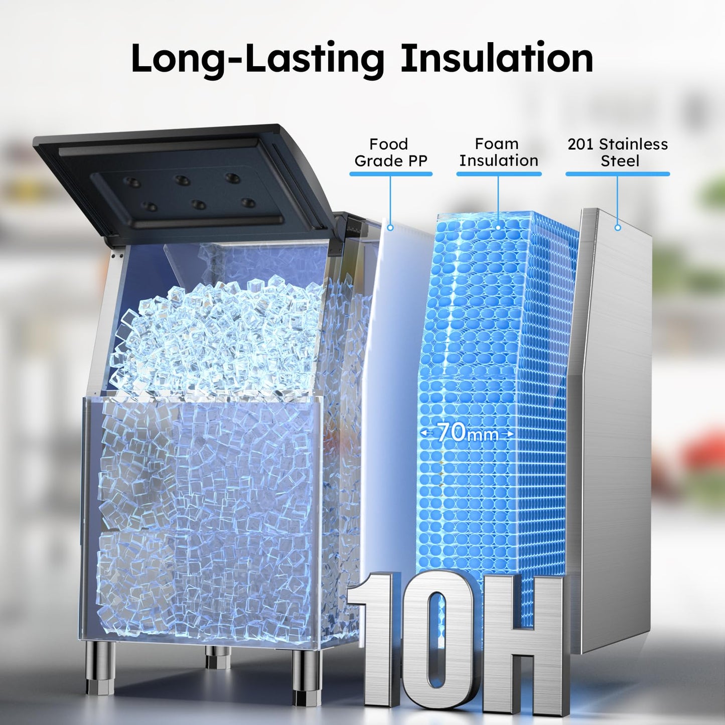 Commercial Ice Machine 450LBS/24H,Storage 400LBS,Large Industrial Ice Maker,Ice Ready in 5-15min,with Self-Cleaning Mode,with Timing Function,30 Levels of Ice Thickness Adjustment,Stainless Steel