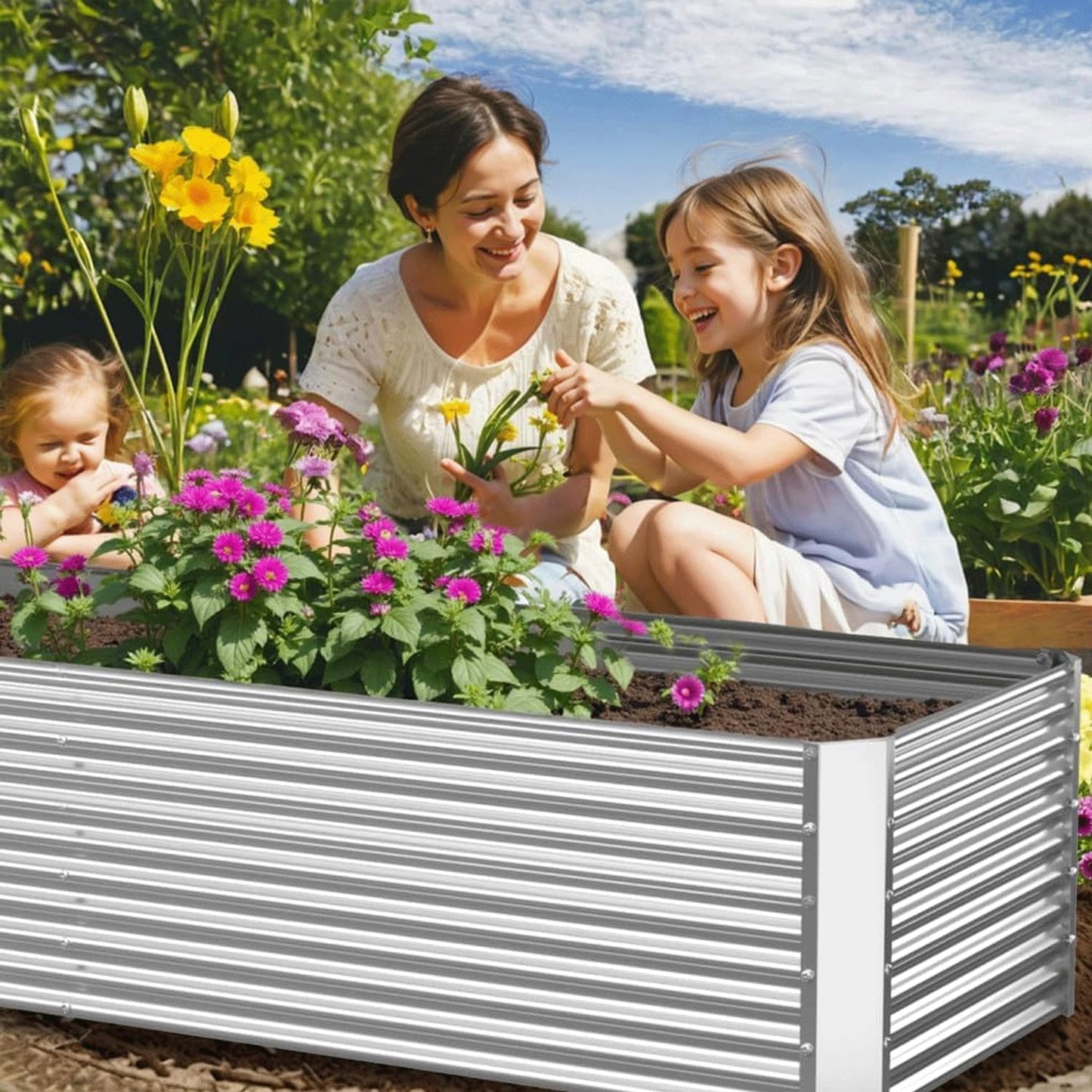 CATMANOR 2 Pack Tall 8x4FT Corrugated Galvanized Steel Raised Garden Bed Outdoor, Metal Above Ground Garden Bed for Vegetables and Flowers, Rectangle Raised Beds for Gardening