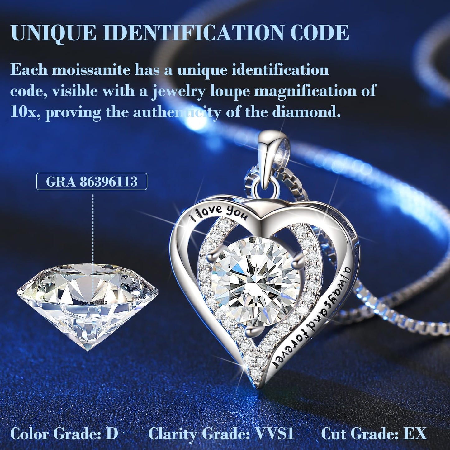 DOFRID Moissanite Necklace for Women, 1-3 Carat Heart Pendant Necklace, 925 Sterling Silver, Anniversary Present for Wife, Women, Birthday Gifts for Wife, Jewelry Gifts for Girlfriend, Mom