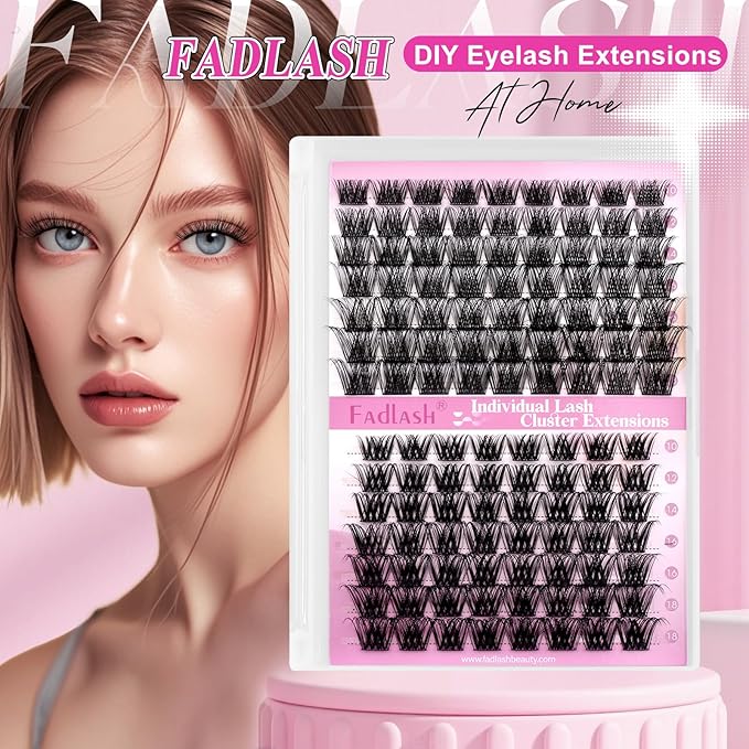 FADLASH Lash Clusters Individual Lashes 10-18mm Eyelash Clusters D Curl DIY Lash Extension Clusters Wispy Cluster Lashes (KLS52+ZW03-07D-Mix10-18)