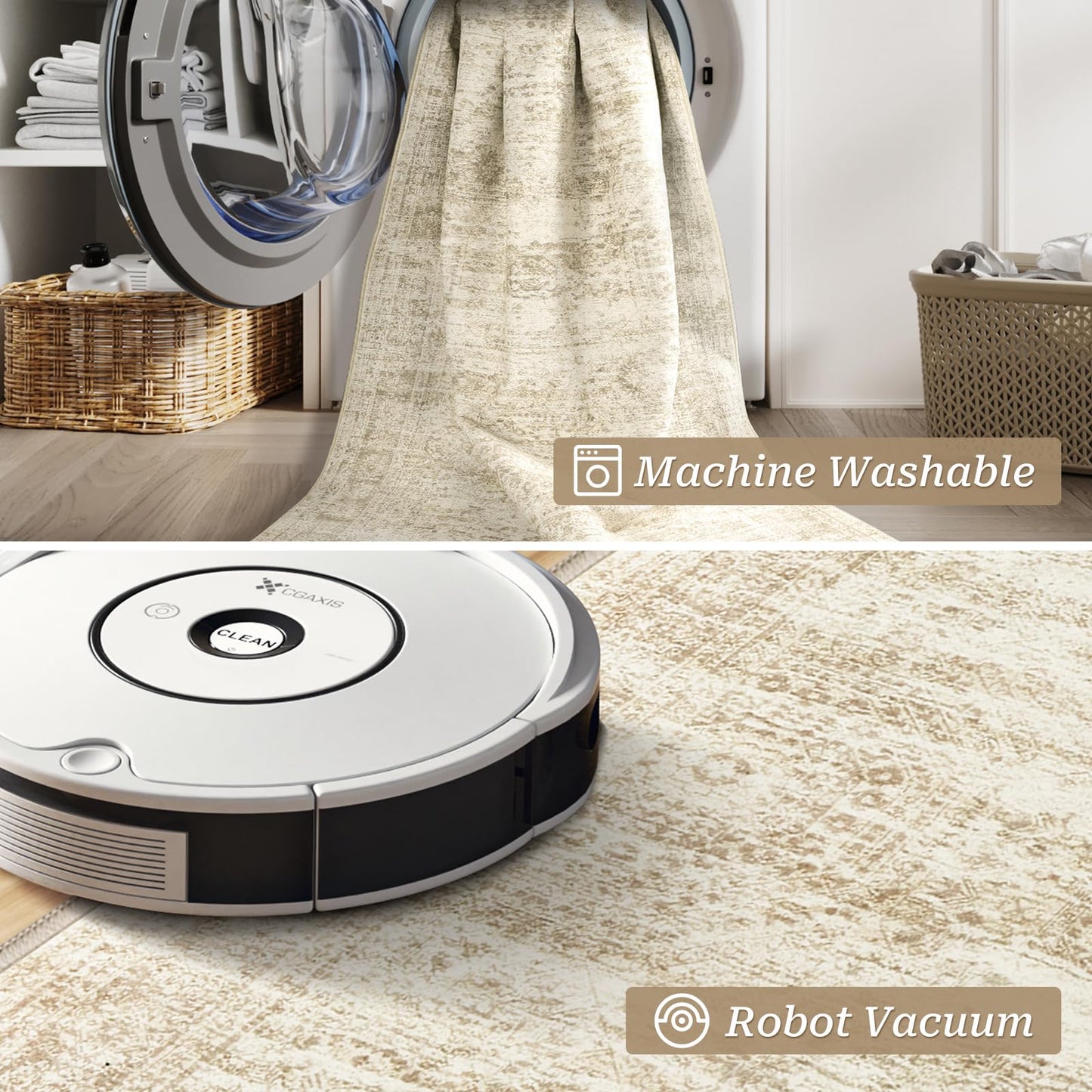 Restydon Long Hallway Runner Rug - Runners for Hallway 12ft, Anti Slip Backing Washable Rug for Bathroom, Entrance, Living Room, Soft Low Pile Mordern Runner(2'x12', Beige/Ivory)