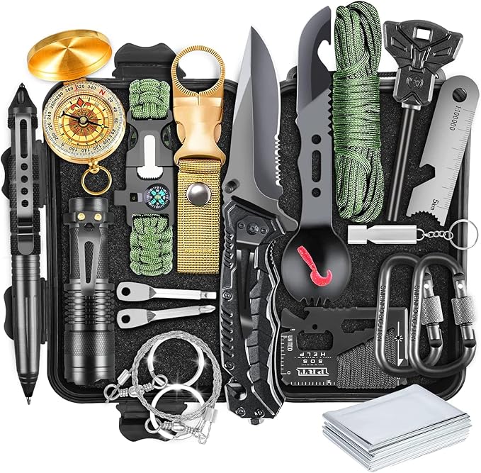 Survival Kit, Gifts for Men Dad Husband, Emergency Survival Gear and Equipment 19 in 1, Fishing Hunting Birthday for Men, ...