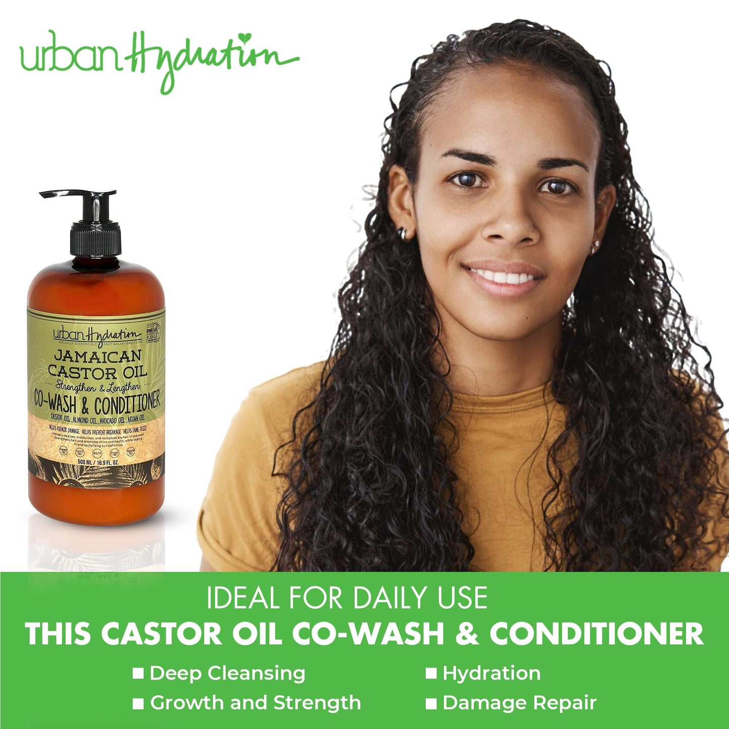 Urban Hydration Jamaican Castor Oil Co-Wash and Conditioner | Sulfate, Paraben and Dye Free, Cleanses, Hydrates and Repairs Dama