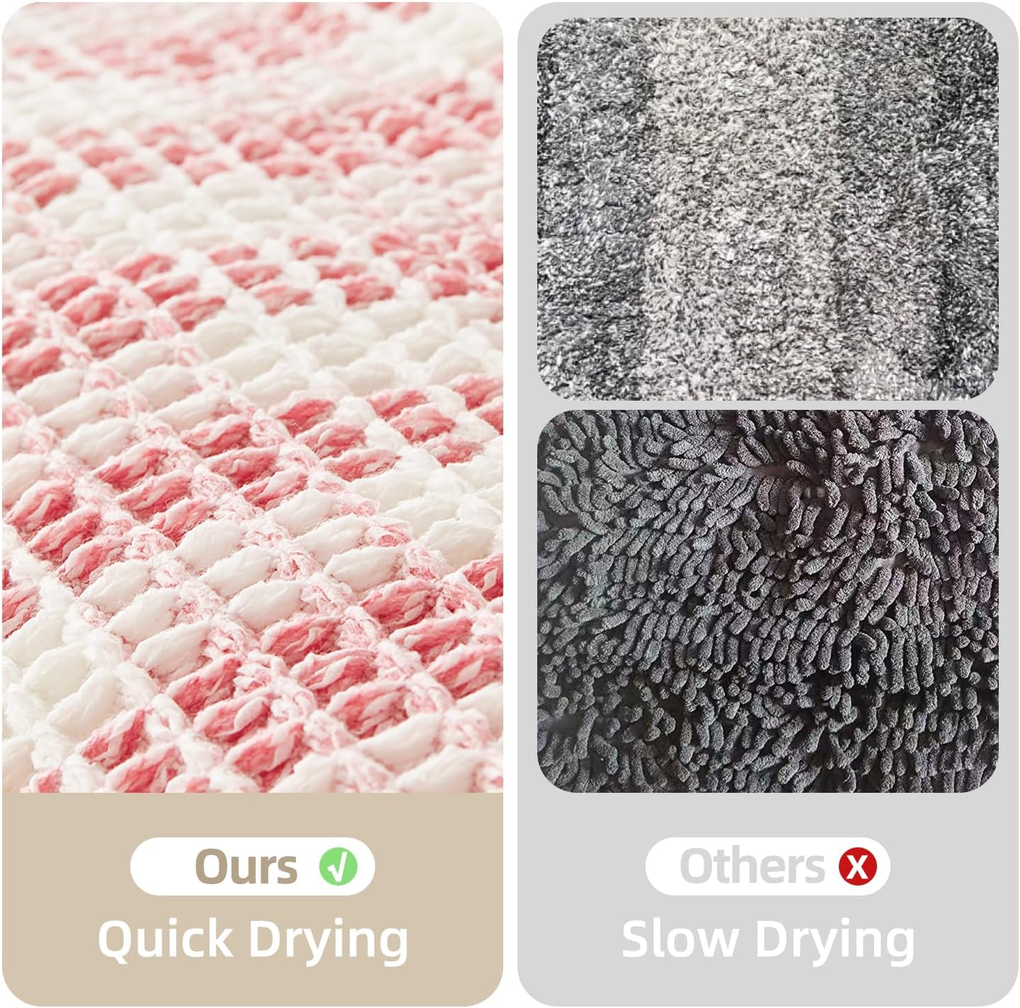 Waffle Bath Mat, Boho Bathroom Rugs Non Slip Washable Absorbent Checkered Bathroom Mat Quick Dry Cute Bath Mat, 30"x20" Pink and White