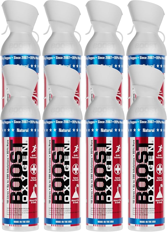 Boost Oxygen Large Natural Stars & Stripes 10L Canister | Respiratory Support for Aerobic Recovery, Altitude, Performance & Health (8 Pack)