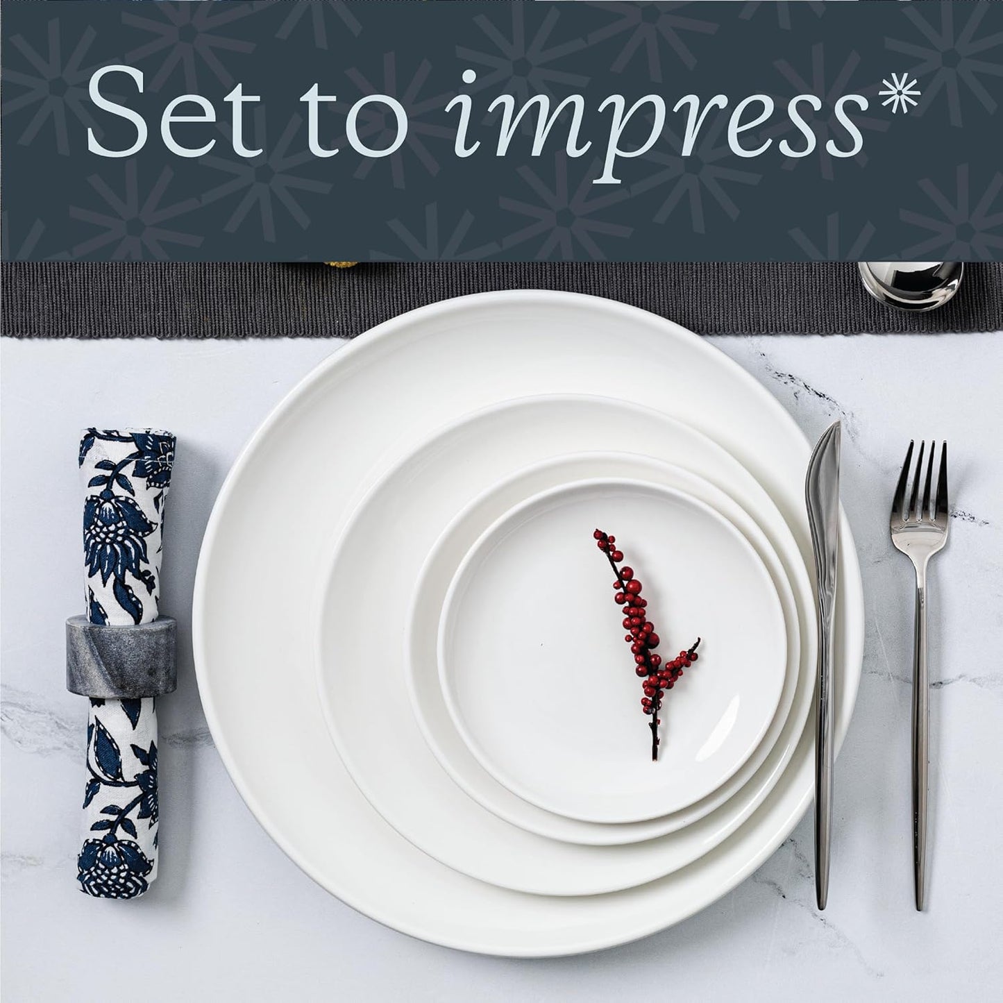Vikko Dinner Plate, Set of 6 White Plates, Ceramic Dinner Plates Set, Stackable 12 Inch Extra Large Dinner Plates for Every Day and Special Occasion, Restaurant Style, Dishwasher Safe, Microwave Safe