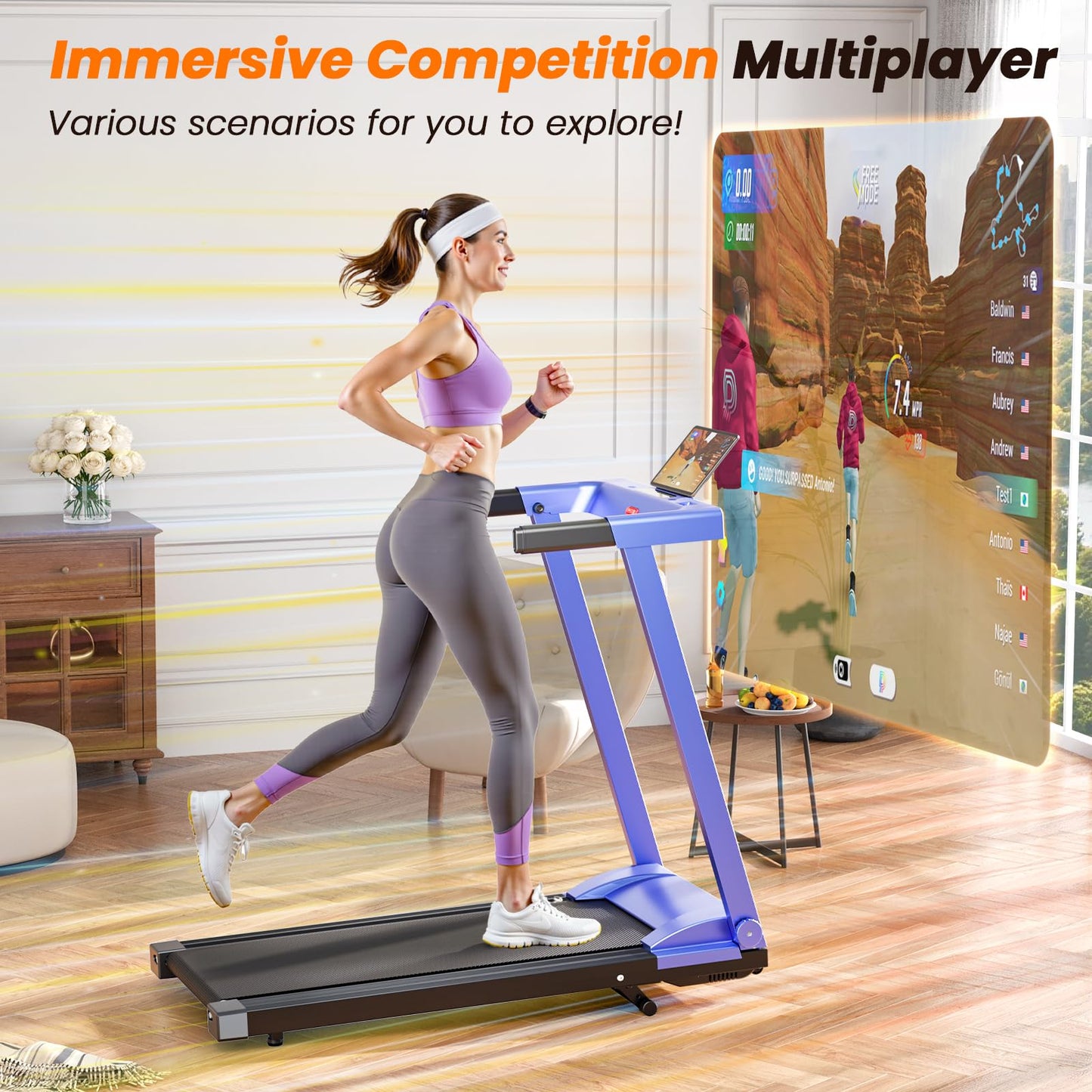 Treadmills for Home, 4-in-1 Foldable Treadmill with Incline, 300 LBS Capacity Running Treadmills for Home Small Spaces with Handles, 3.0 HP Folding Treadmill with Smart APP